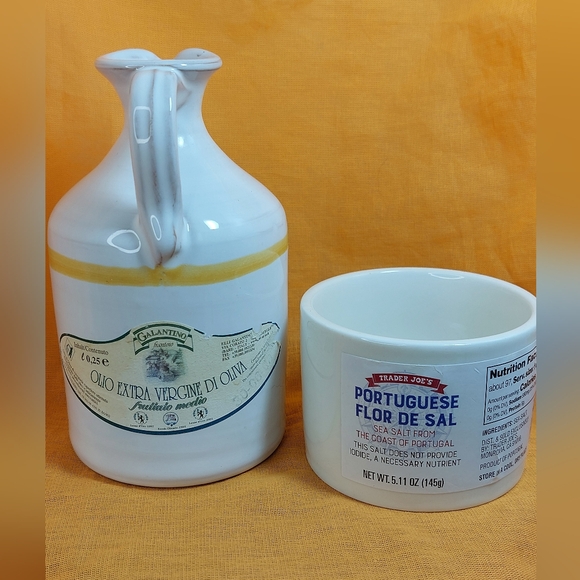 Galantino Handpainted Ceramic Oil Cruet/Trader Joe's Portugese Salt Ceramic Jar - Picture 3 of 10